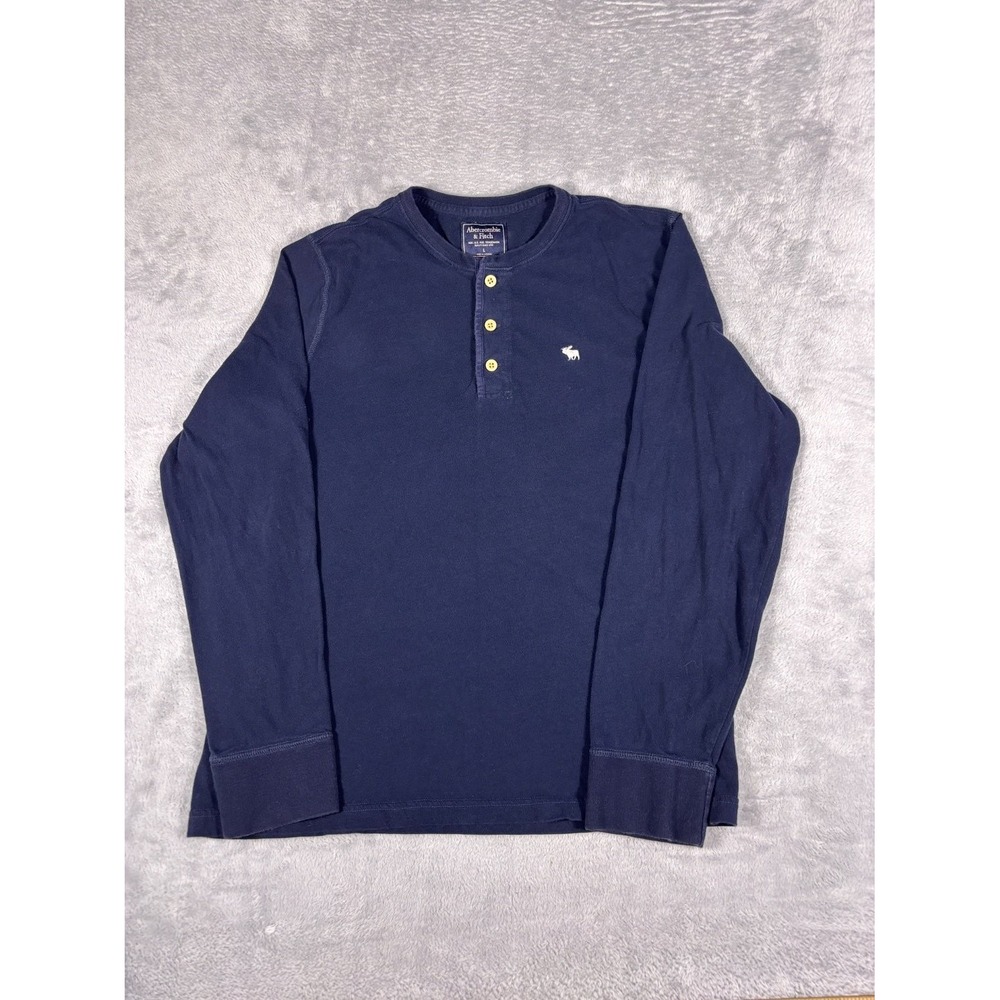 Abercrombie & Fitch T-Shirt Mens L Blue Long Sleeve Embroidered Logo